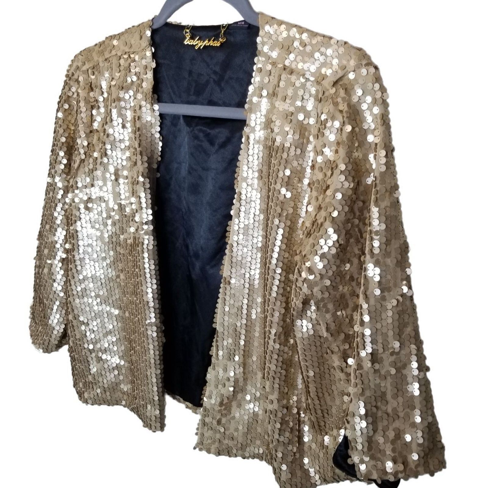 Phat Farm Baby Phat Womens Sequin Jacket Size M Crop Open Front Glam Size M / US 6-8 / IT 42-44 - 2 Thumbnail