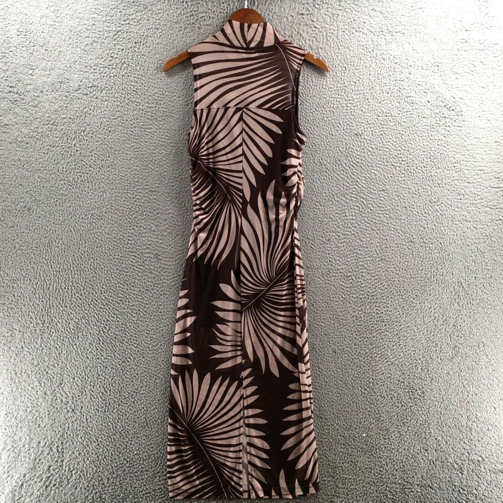 Sanctuary Sanctuary Midi Dress Womens S Brown Tan Palm Leaf Print Sleeveless Mock Neck Size S / US 4 / IT 40 - 7 Thumbnail