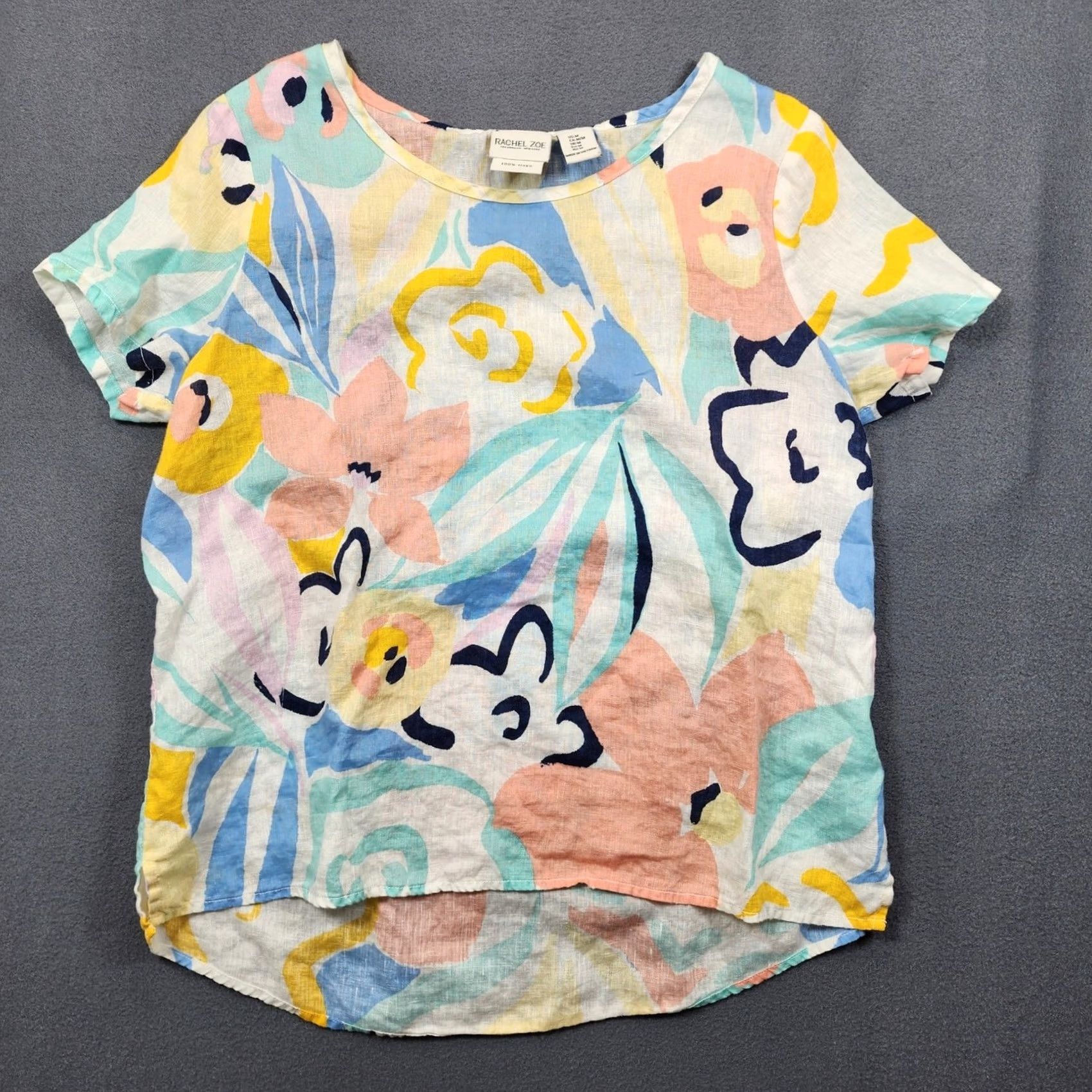 Rachel Zoe Rachel Zoe Top Women M 100% Linen Floral Short Sleeve Boxy Lagenlook Artsy Shirt Dressy Casual Womens Size M / US 6-8 / IT 42-44 - 2 Thumbnail