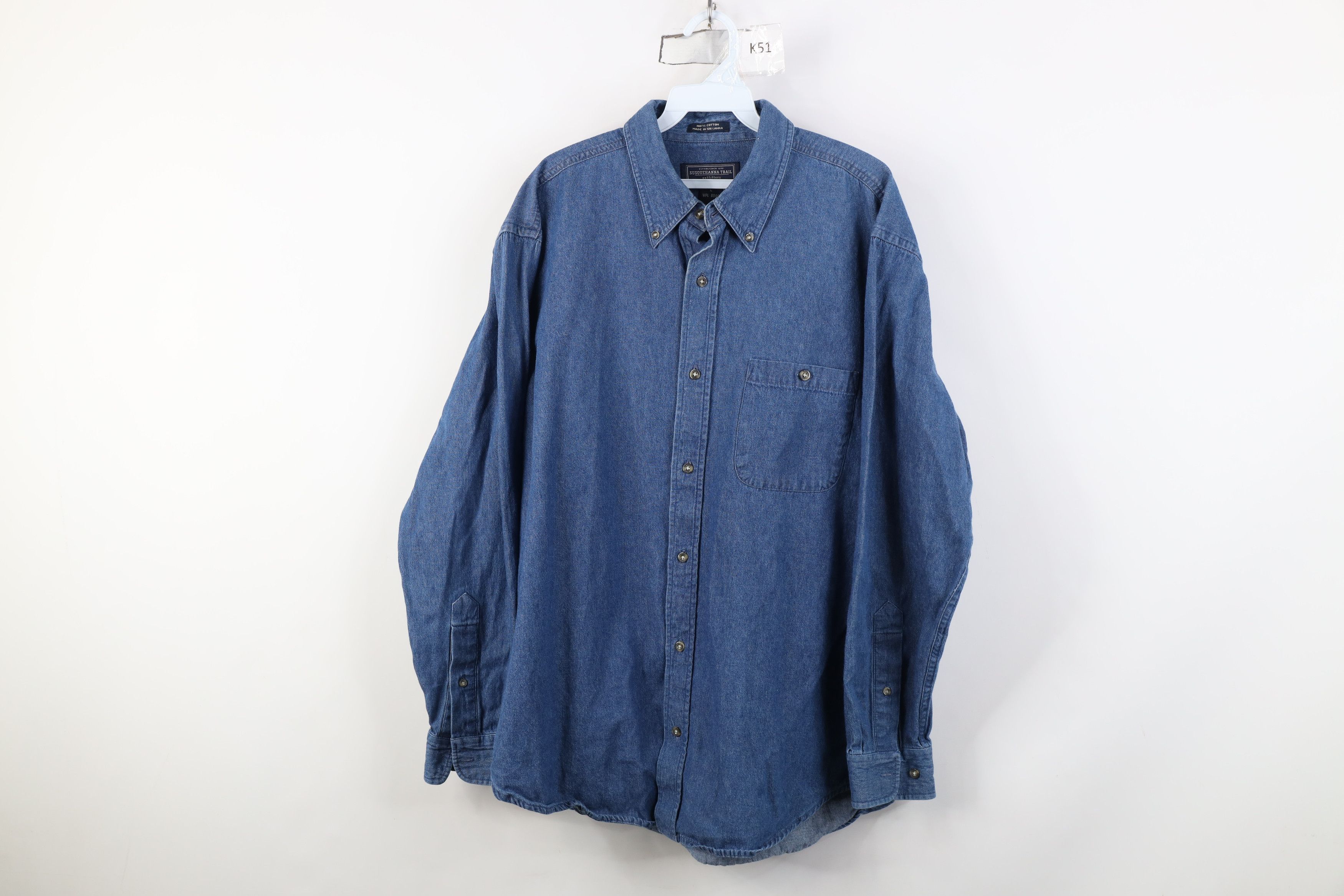 Vintage Vintage 90s Streetwear Denim Jean Collared Button Down Shirt Size US L / EU 52-54 / 3 - 1 Thumbnail