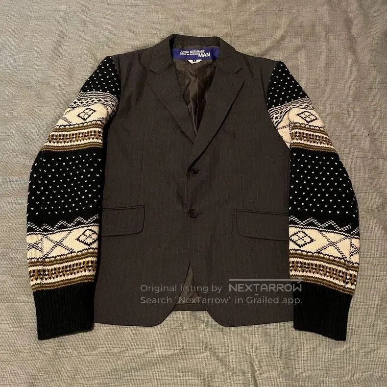 Junya Watanabe Gray Stripe Knit Sleeve Blazer. Size US S / EU 44-46 / 1 - 1 Thumbnail