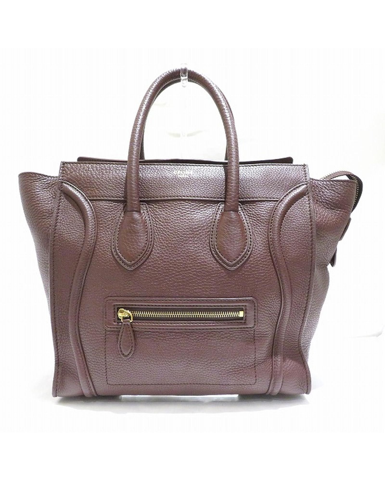 image of Celine Mini Leather Luggage Tote Bag - Brown, Women's