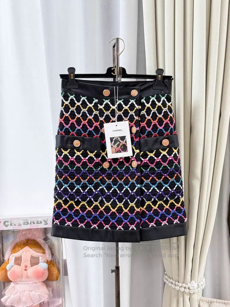 Chanel Chanel Colorful diamond checkered line embroidery braided Size 24" / US 00 / IT 34 - 1 Thumbnail