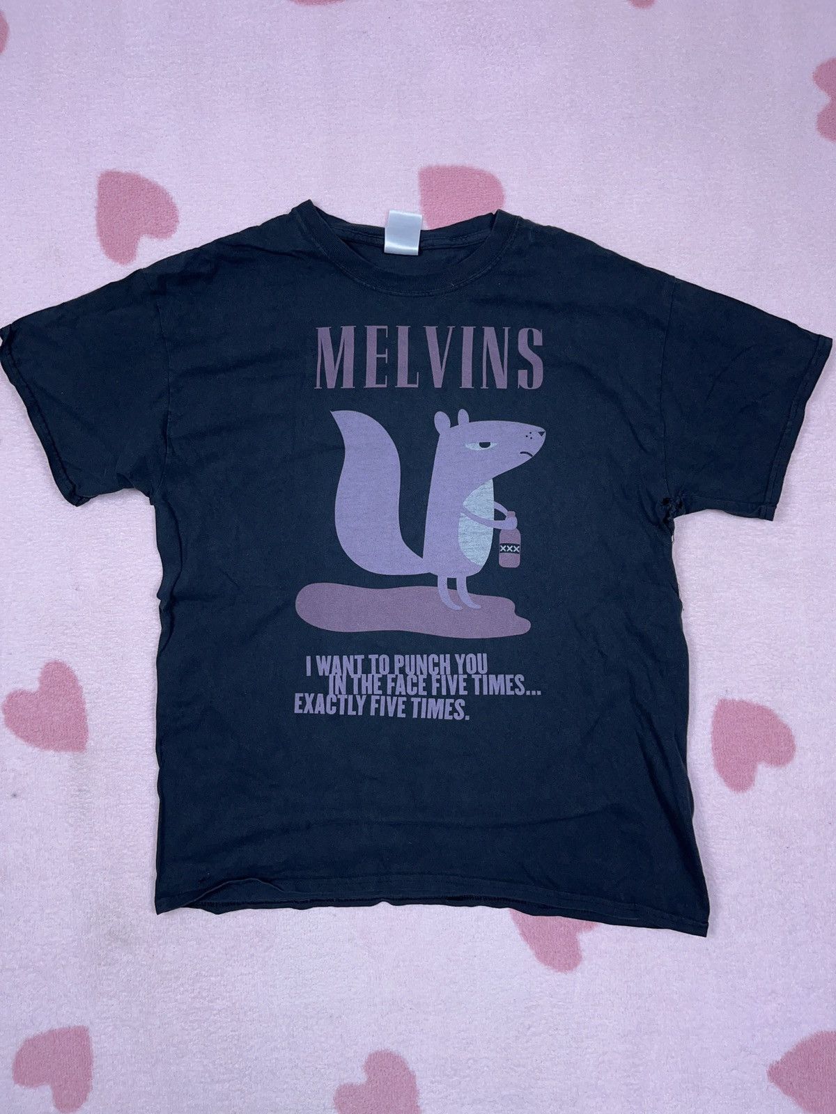 image of Band Tees x Rock T Shirt Vintage 00S Melvins “Punch” Faded Distressed T-Shirt in Black (Size Large)