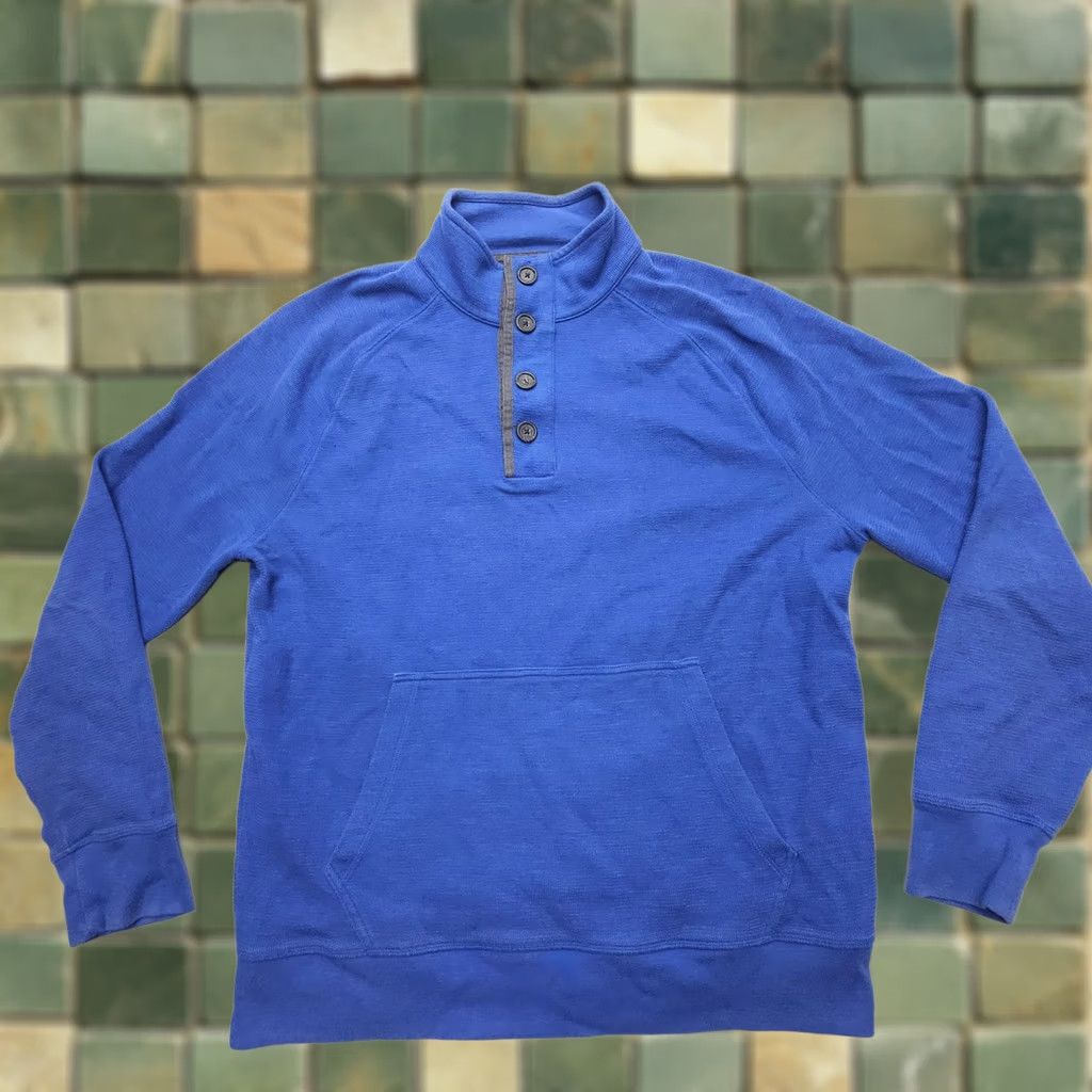 Banana Republic Banana Republic Pullover Sweater Mens XL Blue Kangaroo Pocket Mock Neck Button Shirt? Size US XL / EU 56 / 4 - 1 Thumbnail