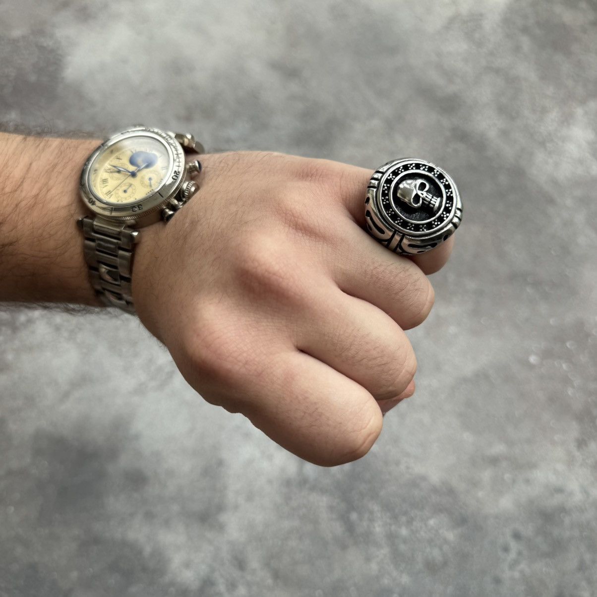 20471120 Skull Vintage Men’s Gothic Big Silver Ring Size ONE SIZE - 1 Thumbnail