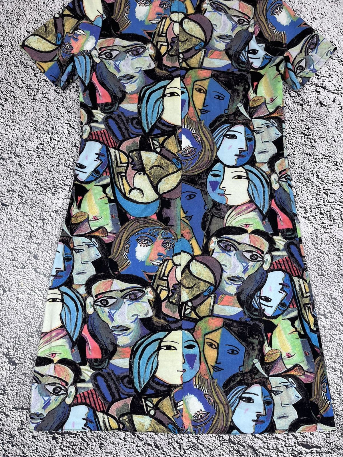 Japanese Brand Vintage Abstract Psychedelic Faces Midi Dress Size M / US 6-8 / IT 42-44 - 7 Thumbnail