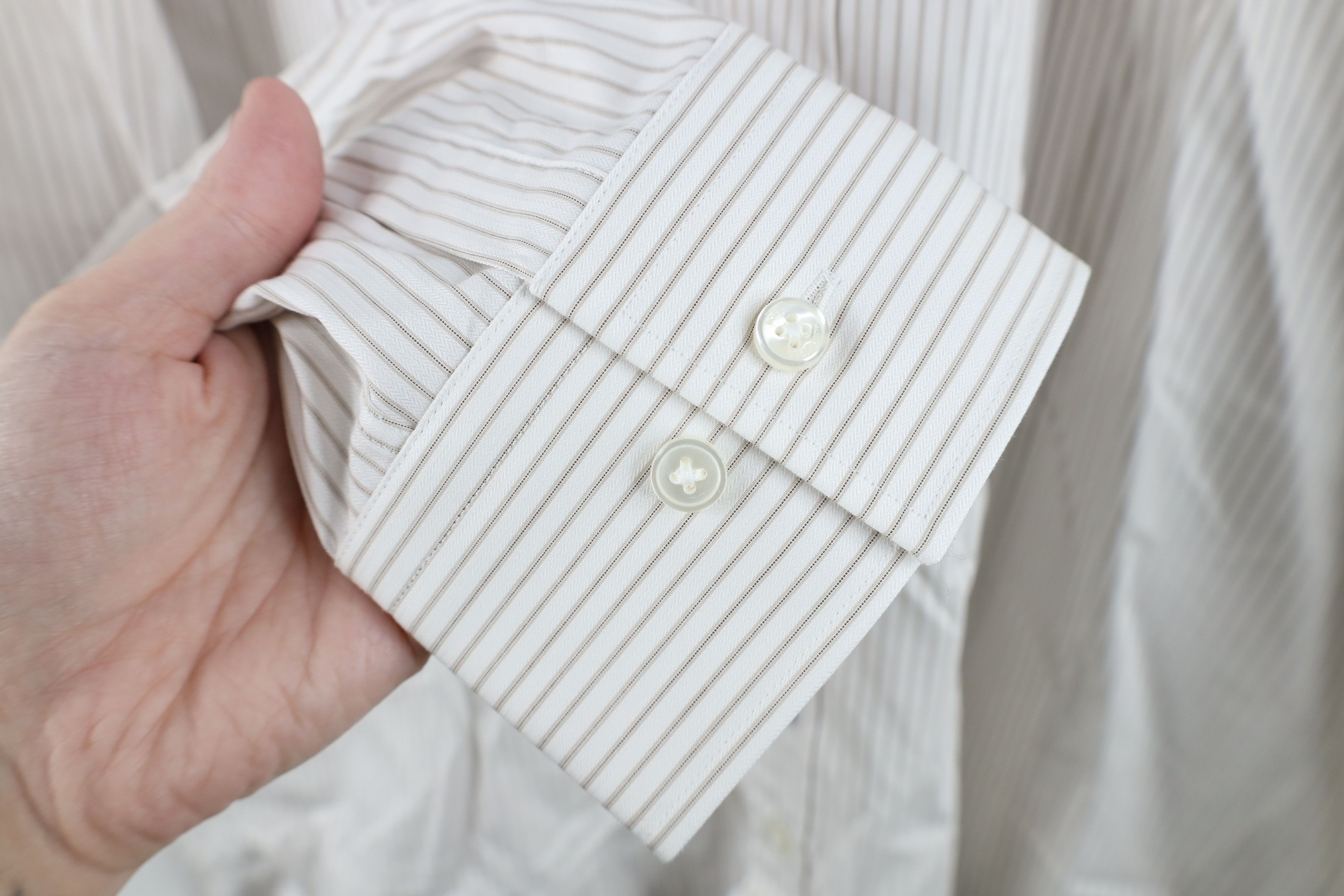 Hugo Boss New Hugo Boss Pinstriped Collared Button Shirt White Gray Size US M / EU 48-50 / 2 - 7 Thumbnail