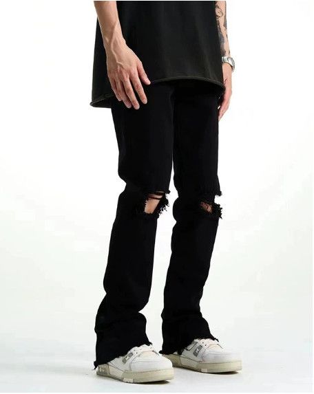 Jean Retro slim-fit straight leg black ripped jeans Size US 32 / EU 48 - 2 Thumbnail