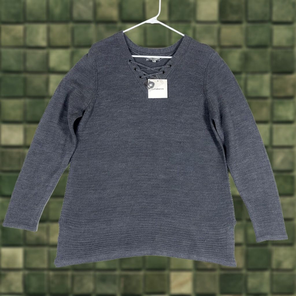 Croft & Barrow Croft & Barrow Womens Knit V-Neck Sweater L Long Sleeve NWT Gray Accents: Breathable Lightweight Pullover Knit 100% Acrylic Size L / US 10 / IT 46 - 1 Thumbnail