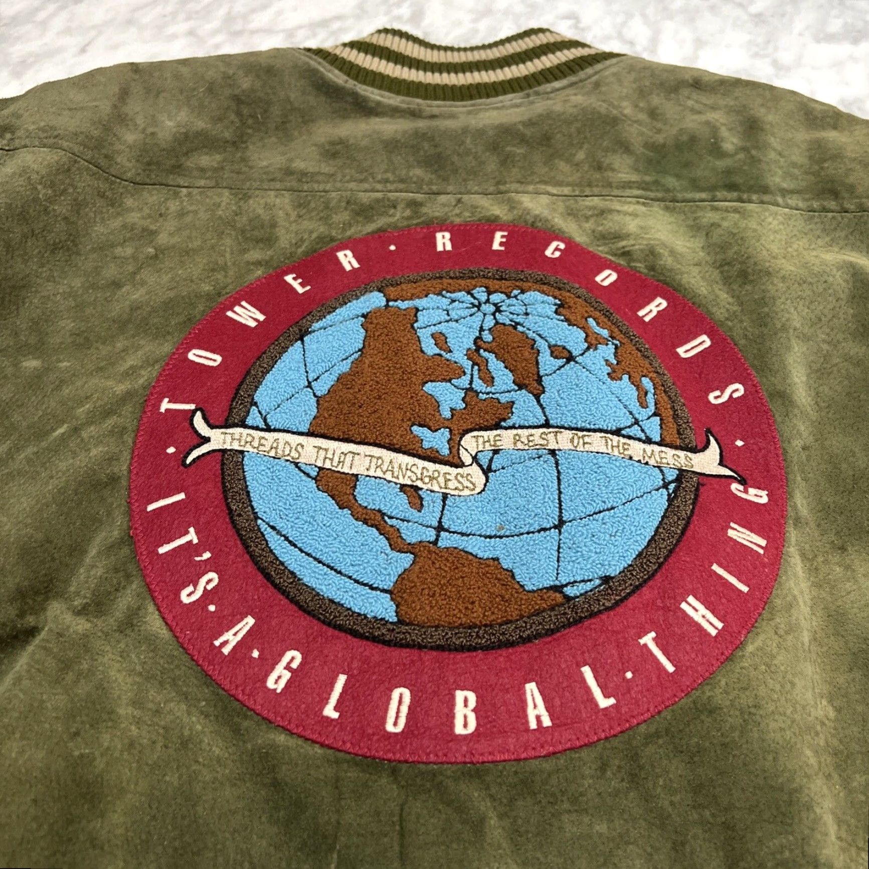 Vintage VINTAGE Tower Records Jacket Shirt Men XL Green Suede Patch Back 1980s Defunct Mens XL Green Suede Hip Hop Size US XL / EU 56 / 4 - 2 Thumbnail