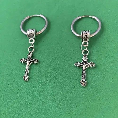 Designer 925 Silver Plated Cross Dangle Drop Earrings for Men Women Size ONE SIZE - 5 Thumbnail