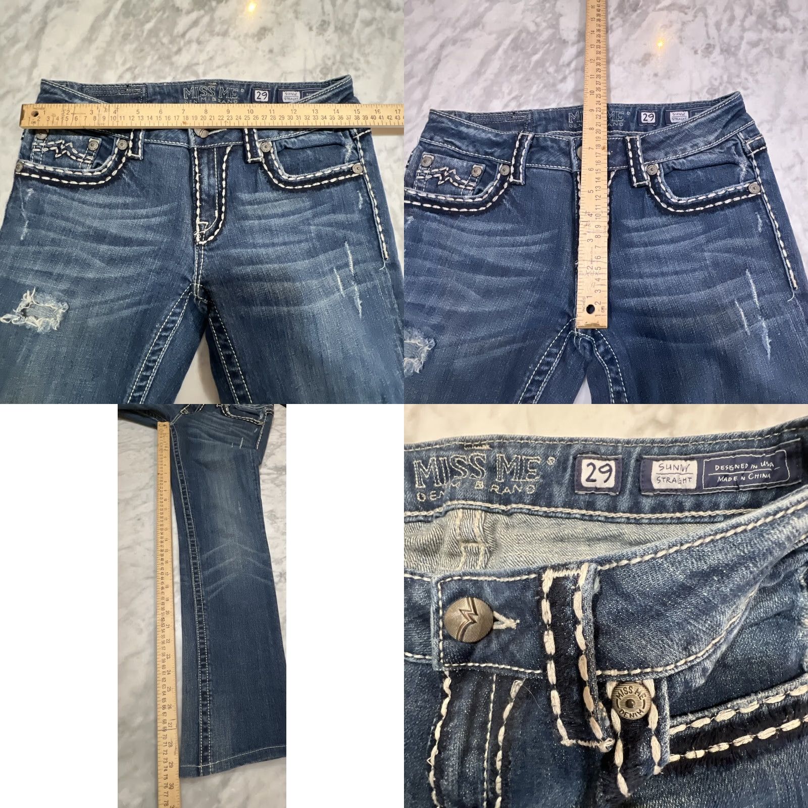Miss Me Miss Me Jeans Skinny Straight Low Rise 29 Thrashed Cotton Elastn Style JPD1033ST Size 29" - 9 Thumbnail