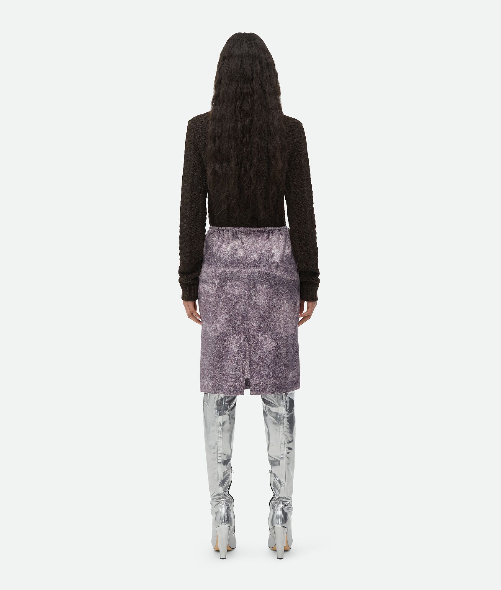 Bottega Veneta o1n1vont1224 Printed Cupro Midi Skirt in Purple Size 26" / US 2 / IT 38 - 3 Thumbnail