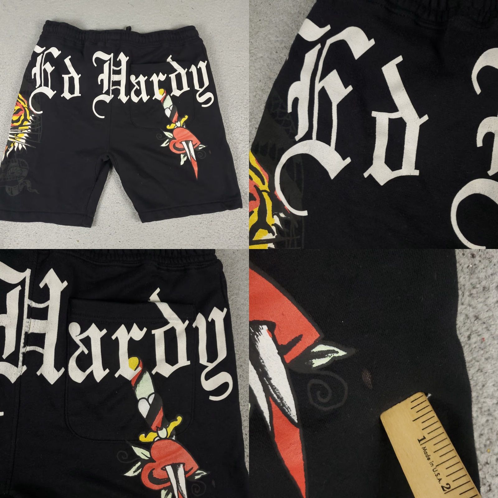 Ed Hardy VINTAGE Ed Hardy Mens Shorts Size Medium Black Graphic Cotton Drawstring Sweat Casual Size US 31 - 8 Thumbnail