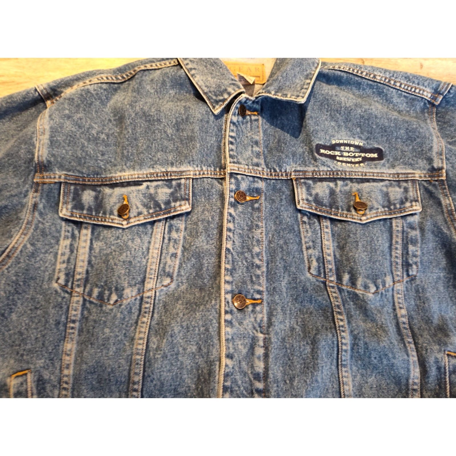 Denime VINTAGE Gear for Sports Denim Jacket XL Men Blue Distressed Trucker 80s Rock Bottom Brewery Size US 36 / EU 52 - 6 Thumbnail