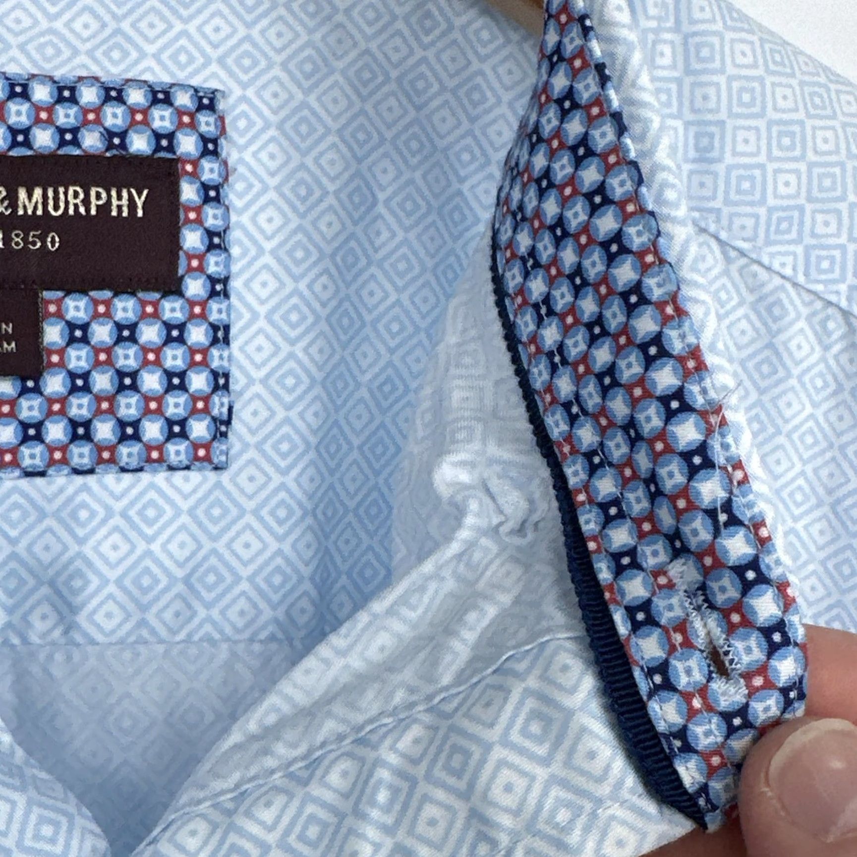 Johnston & Murphy Johnston & Murphy Shirt Adult XL Blue Geometric Cotton Button-Up Pockets Mens Size US XL / EU 56 / 4 - 4 Thumbnail