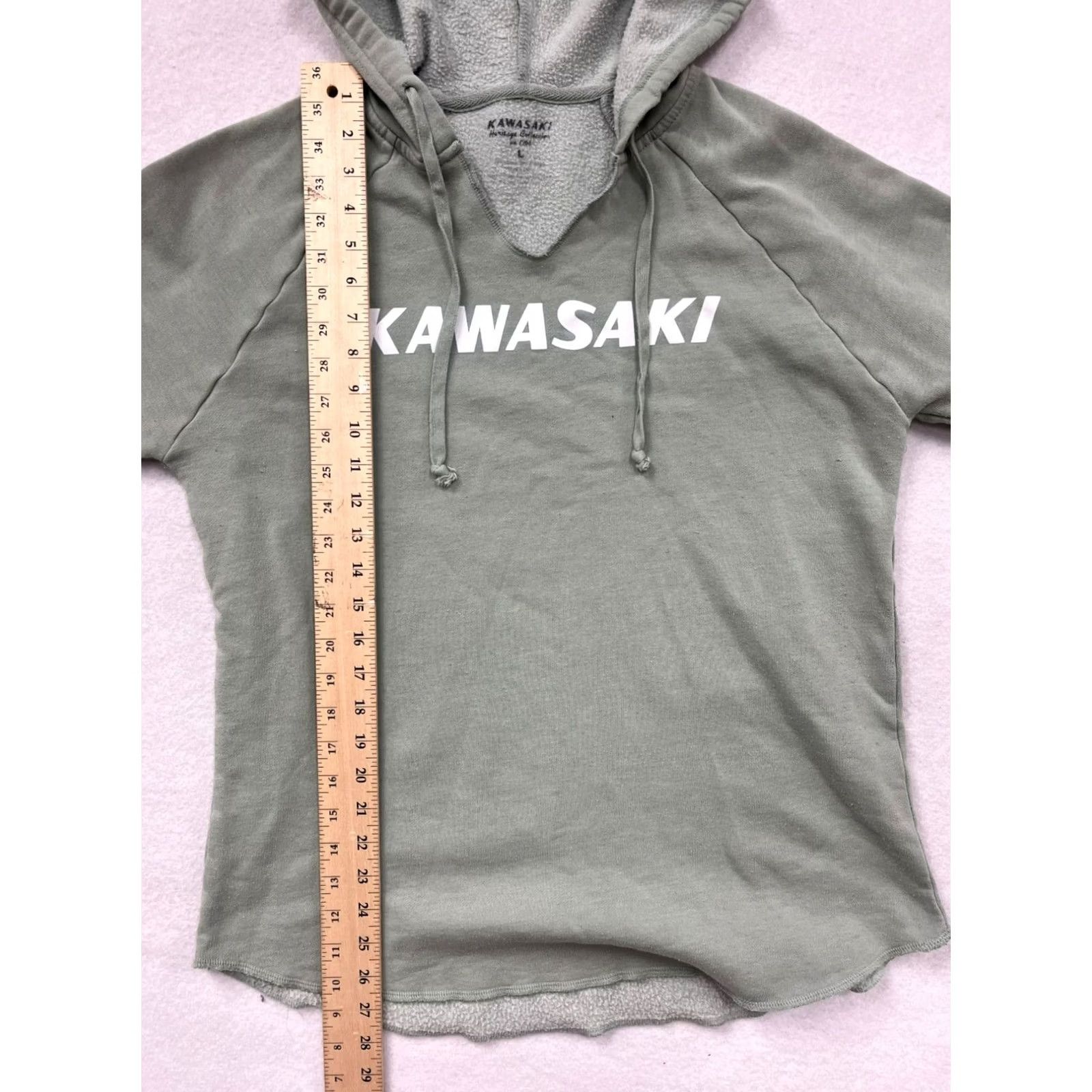 Vintage Kawasaki Womens Sage Green Hoodie Sweatshirt Large Sage Green Womens Hoodie Pullover Raglan Front Kangaroo Pocket Activewear 1966 Heritage Like New Size L / US 10 / IT 46 - 6 Thumbnail