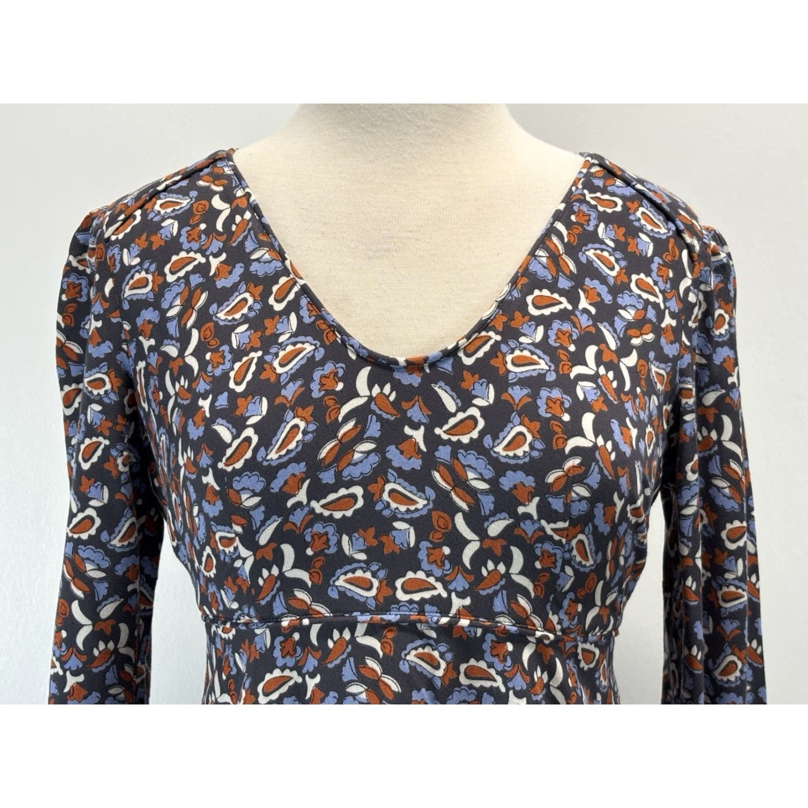 Boden VINTAGE Boden Tanya Floral Paisley Midi Dress 2P Petite Long Sleeve Fit & Flare Pockets Womens Size XS / US 0-2 / IT 36-38 - 4 Thumbnail