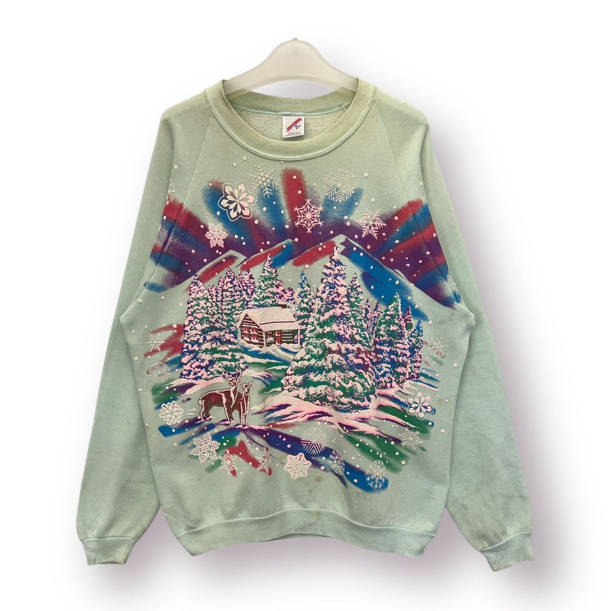 Jerzees × Vintage 🔥 Vintage 90's Jerzees Winter Art Graphic Over printed - XL Size US M / EU 48-50 / 2 - 1 Thumbnail