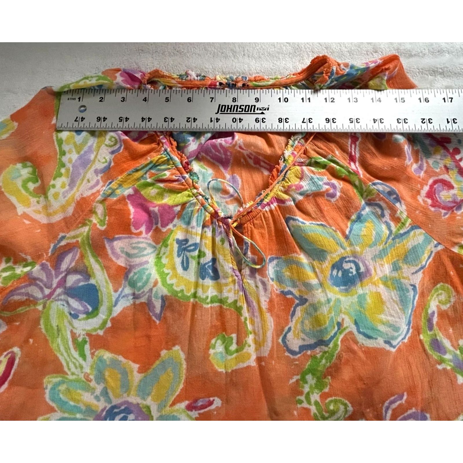 Ralph Lauren Lauren Ralph Lauren Womens Peasant Top Large Floral Orange Pink 100% Cotton Size L / US 10 / IT 46 - 5 Thumbnail