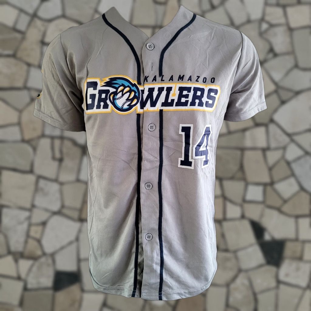 Logo 7 Kalamazoo Growlers Jersey - Gray Small Printed Logo Number 14 100% Polyester Men’s Baseball Jersey Size US S / EU 44-46 / 1 - 1 Thumbnail