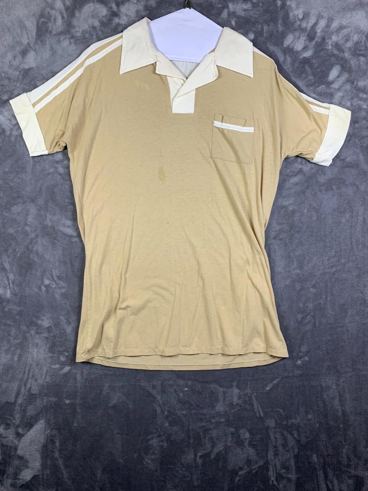 Designer Vintage 90s Justin Blake Mens M/L Polo Shirt Cream/Tan (273) Size US XL / EU 56 / 4 - 1 Thumbnail