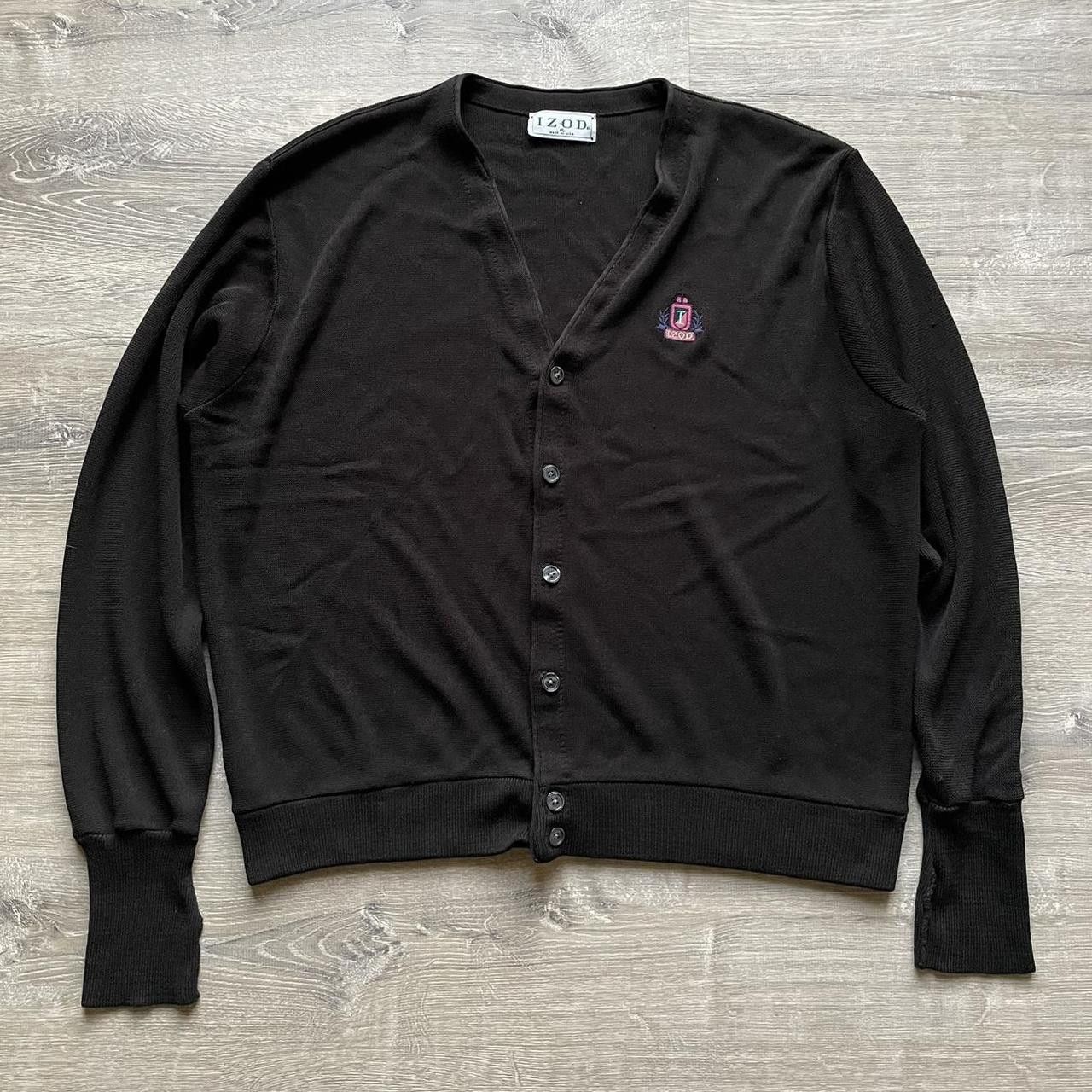 IZOD Acrylic Knit Cardigan Made in USA Men's Size L acrylic black type Vintage Second Hand