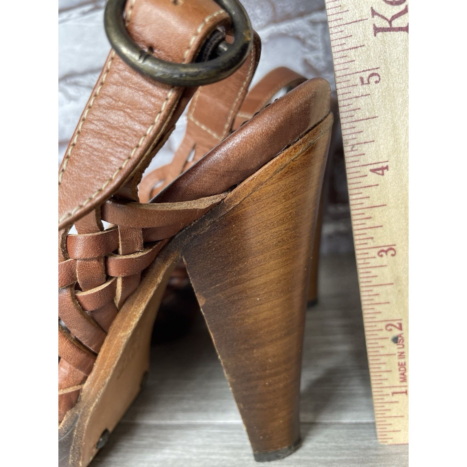 Frye Frye Joy Brown Braided Leather Huarache Platform Heel Sandal Size US 6.5 / IT 36.5 - 10 Thumbnail