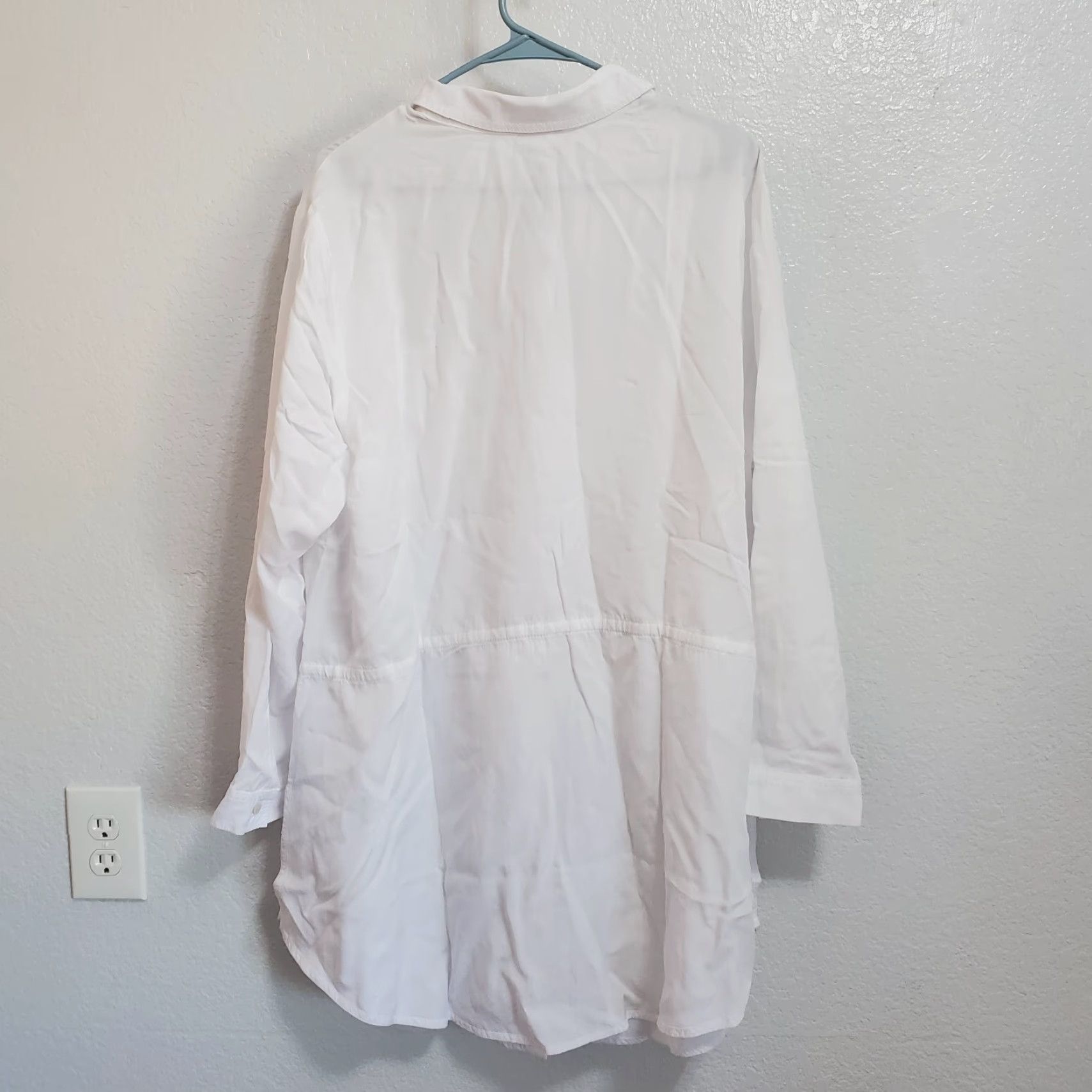J. Jill J Jill Shirt Dress Women 2X White Tencel Button Front Tie Waist Roll Tab Sleeve Size XXL / US 16-18 / IT 52-54 - 2 Thumbnail