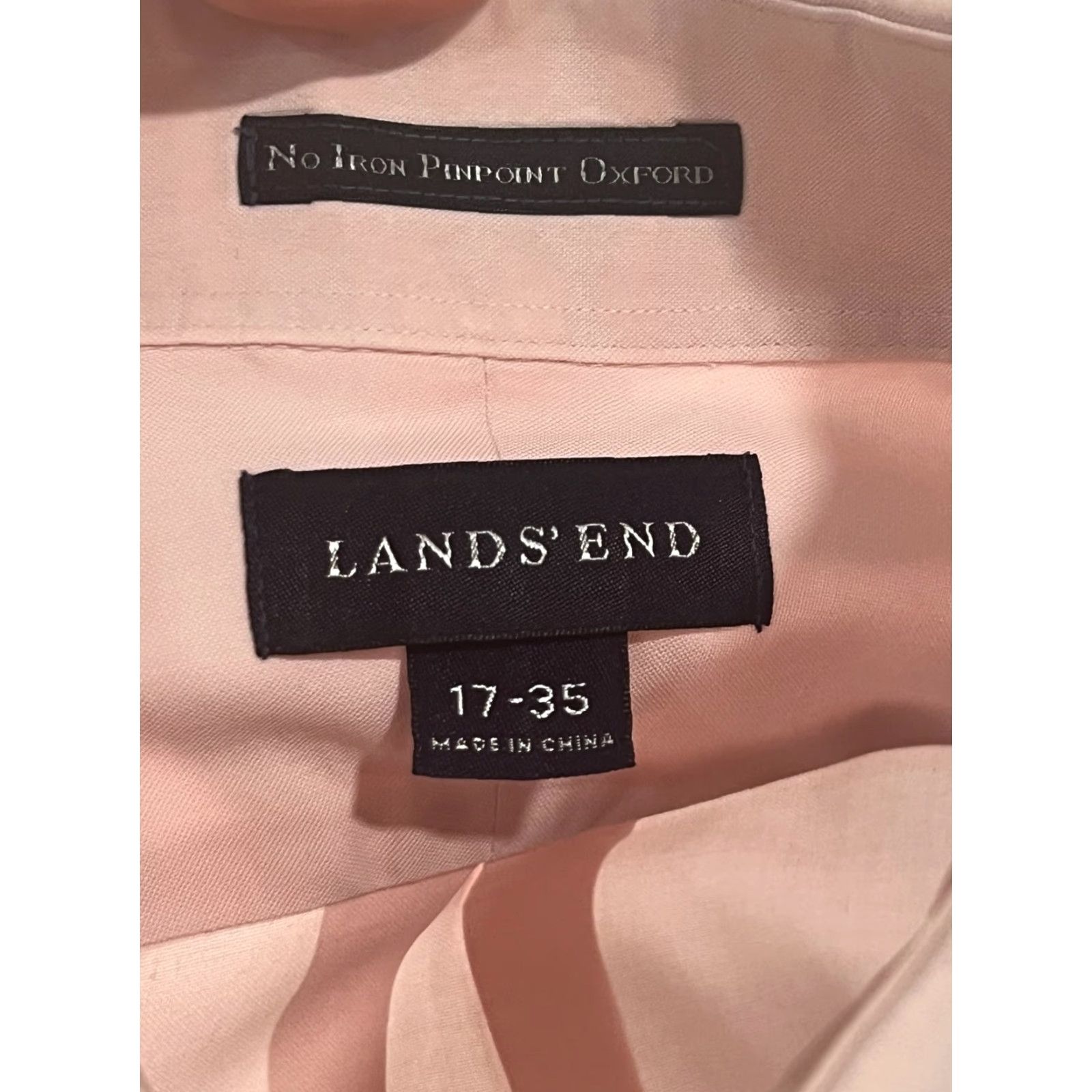 Lands' End VINTAGE Lands’ End No Iron Pinpoint Oxford Light Pink Mens Sz 17-35 L/S Dress Shirt EUC Size 46R - 7 Thumbnail