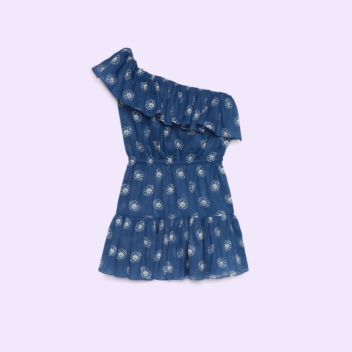 Gucci o1s1wg111025 Cotton One Shoulder Mini Dress in Blue & White Size M / US 6-8 / IT 42-44 - 1 Preview