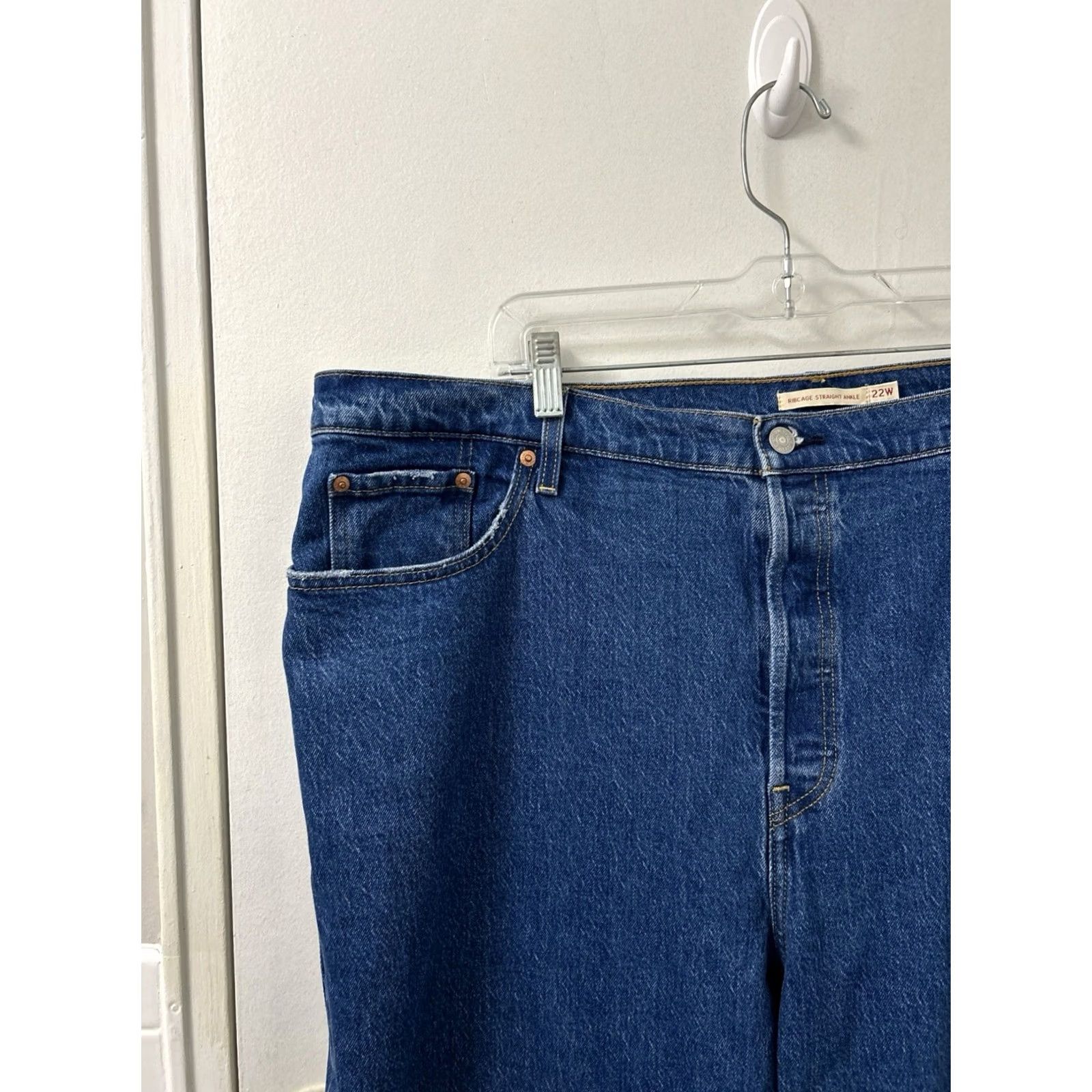 Denime Levi Strauss Co Ribcage Straight Ankle Jeans Womens 44x27 Blue Button Fly Denim Strai ght Size 30" / US 8 / IT 44 - 4 Thumbnail