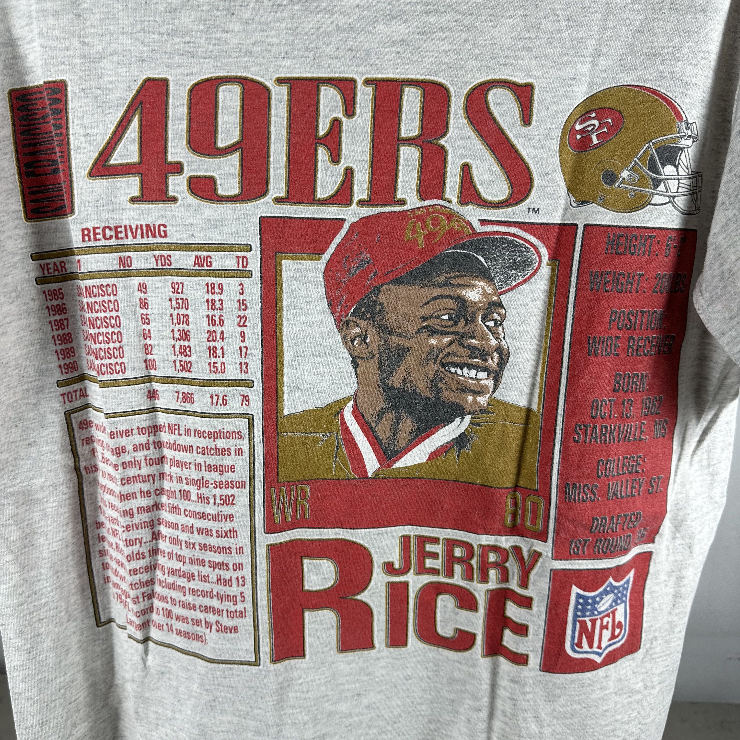 Vintage 90s Jerry Rice San Francisco 49ers NFL Nutmeg Card T-shirt Size US L / EU 52-54 / 3 - 4 Thumbnail
