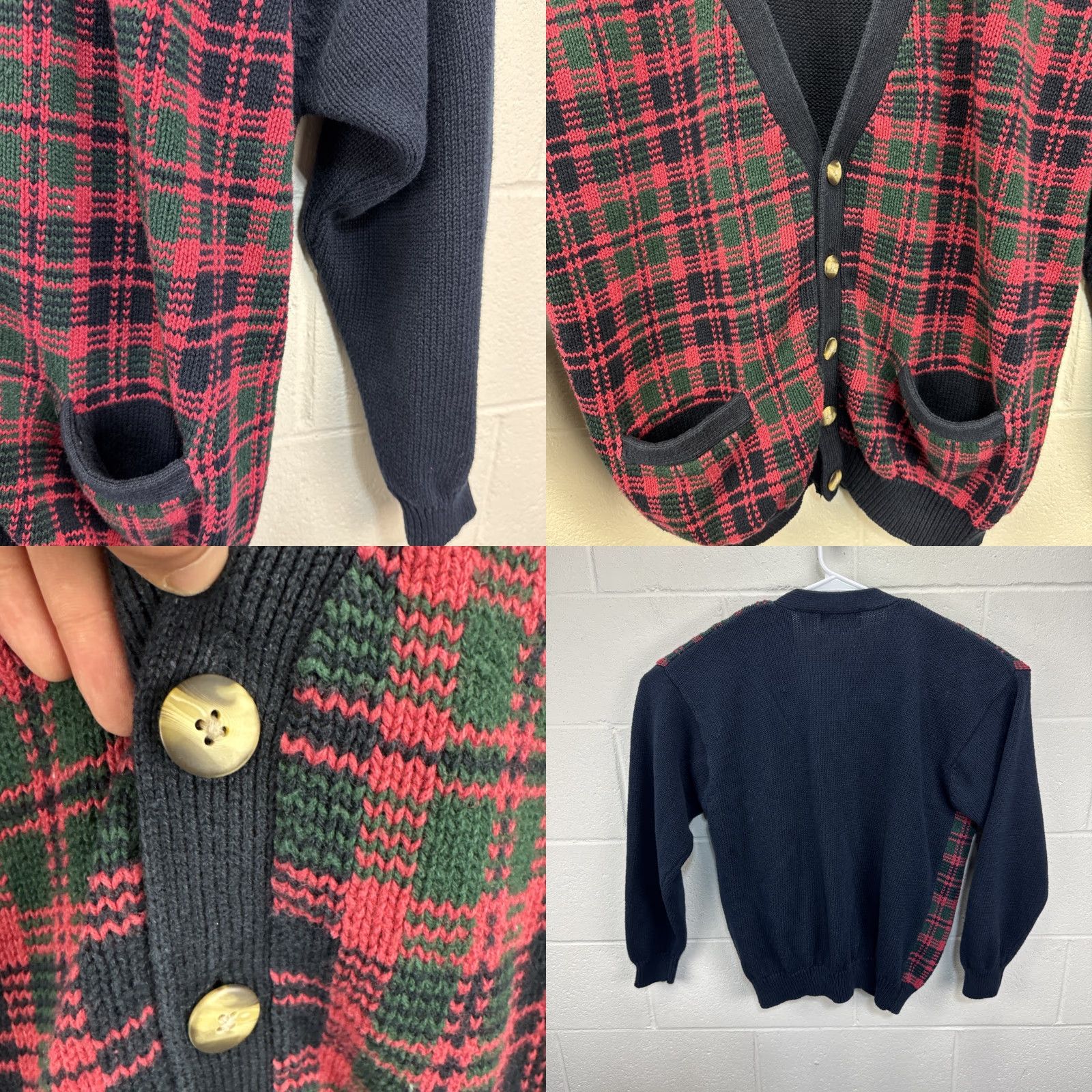 Sears VINTAGE SEARS Cardigan Sweater Geometric Plaid Tartan Knit RAmie Cotton Button XL Pockets 80s Mens Streetwear, Grandpa, Preppy, 80s, Workwear Size US XL / EU 56 / 4 - 8 Thumbnail