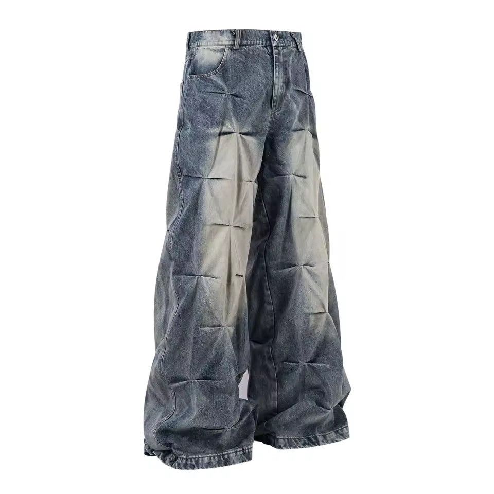 Jean Streetwear Designer Washed Wide Leg Retro Outdoor Jeans Size US 35 - 1 Thumbnail