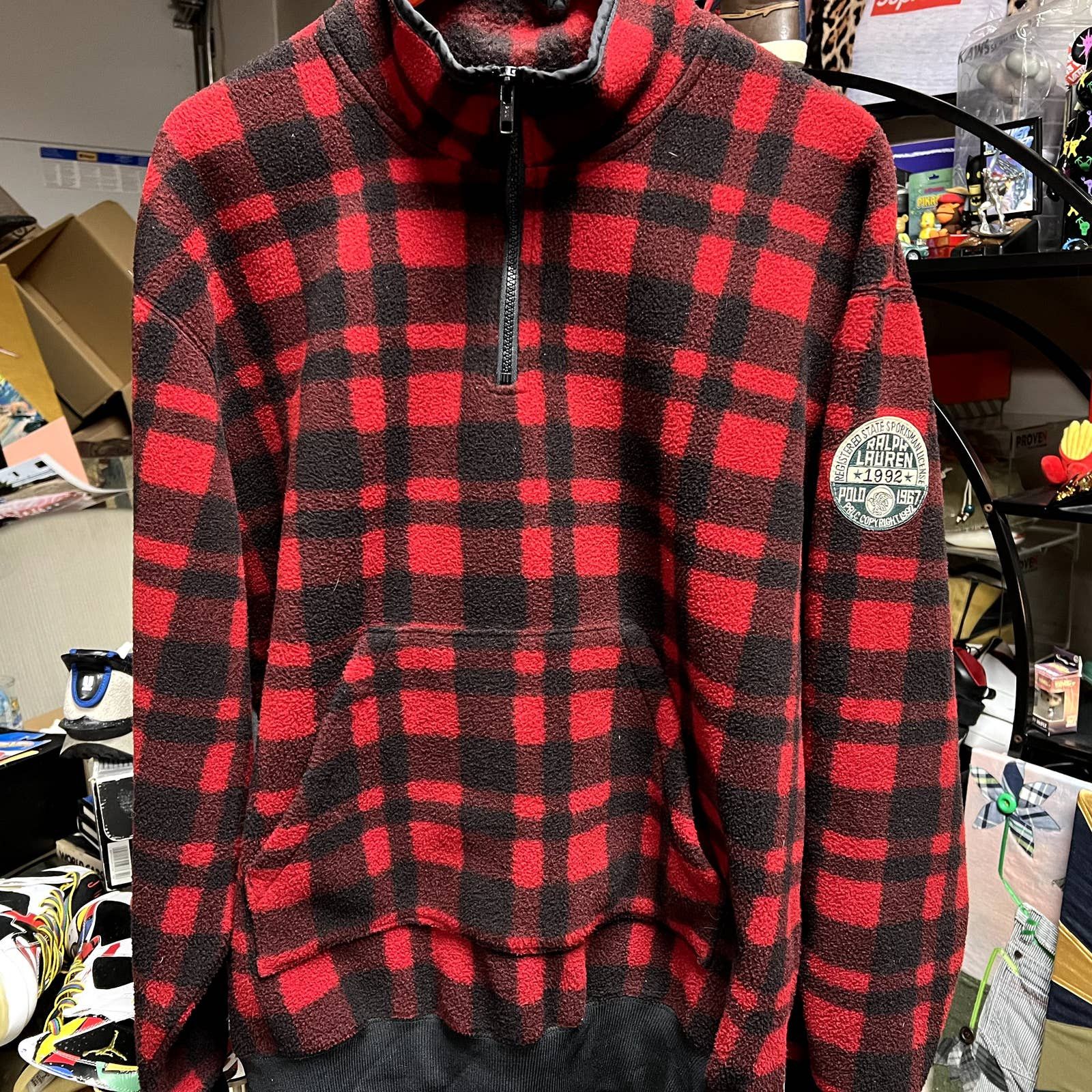 image of Polo Ralph Lauren Polo Plaid Sportsman Half Zip Fleece in Red, Men's (Size Large)