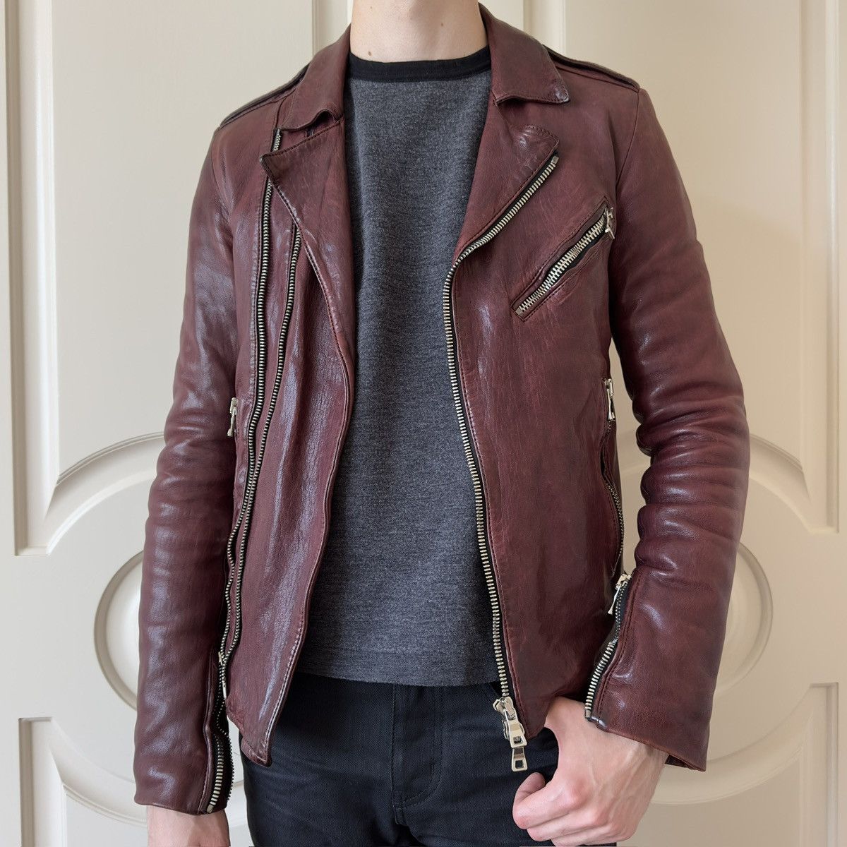 Balmain RARE Xavier De Rosnay SS11 Balmain Red Leather Teddy