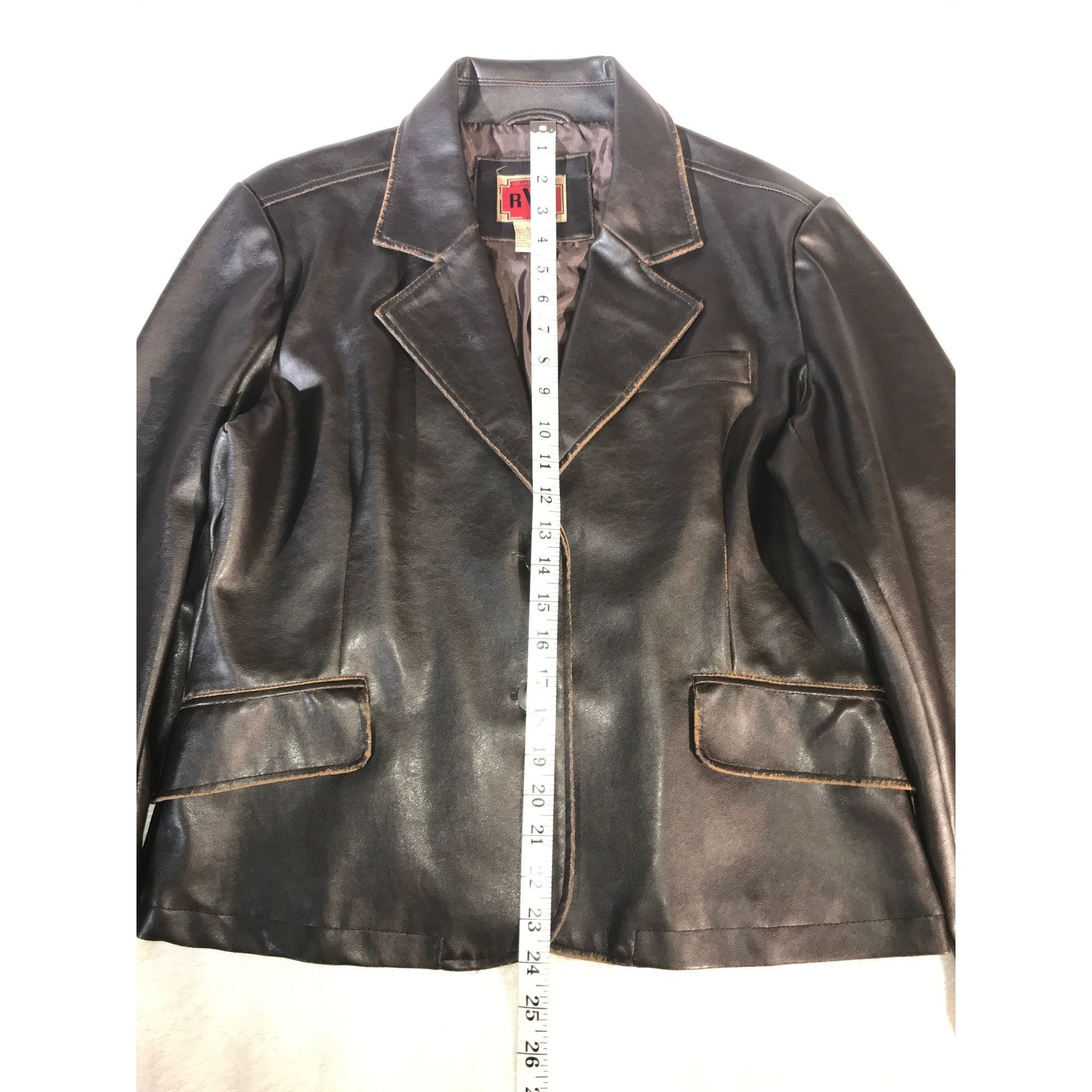 Vintage RVT Women's Brown Faux Leather Blazer Y2K Preppy Date Jacket Size M / US 6-8 / IT 42-44 - 4 Thumbnail
