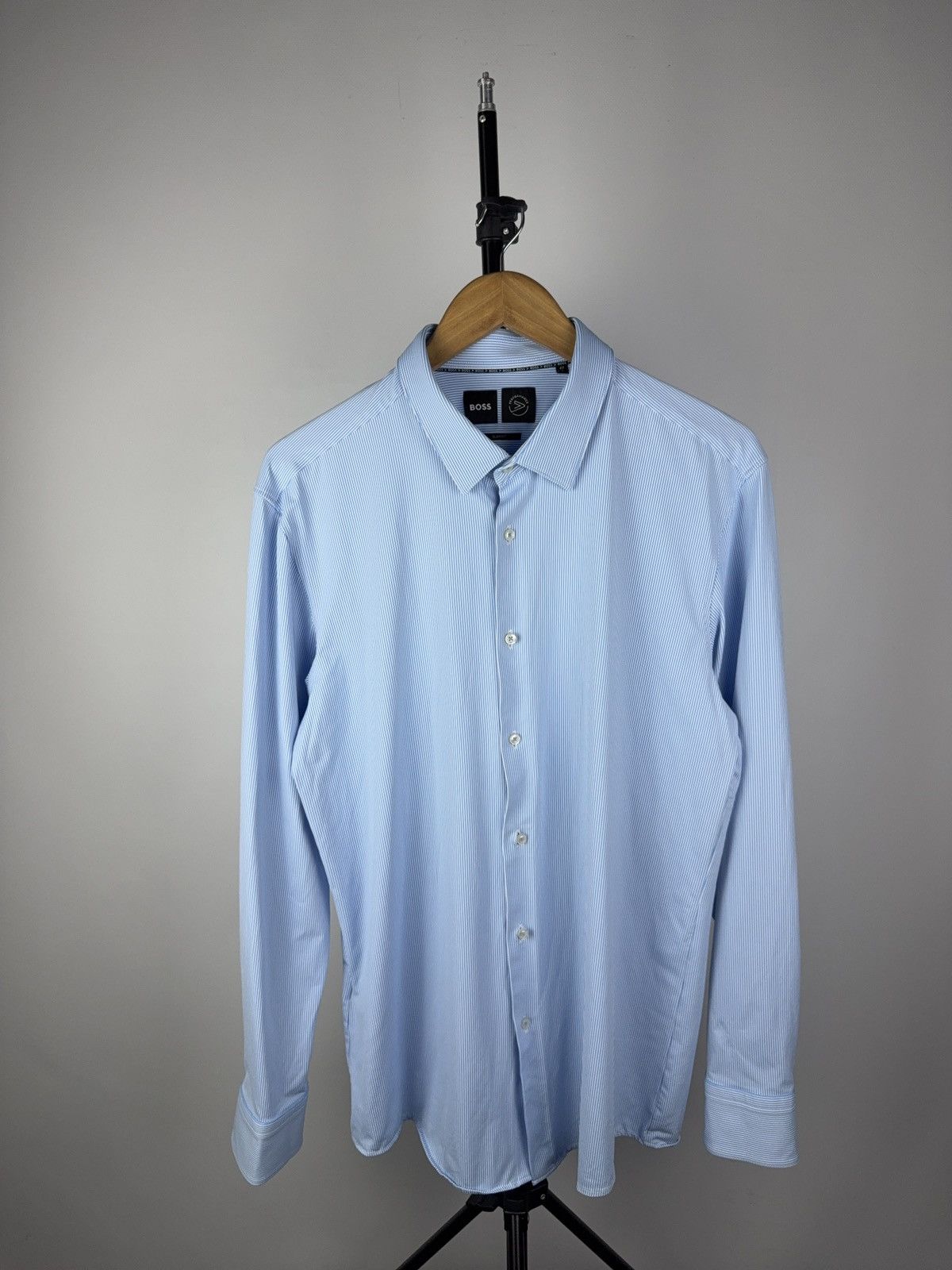 Luxury Designer BOSS Slim Fit Blue Stripe Performance Shirt