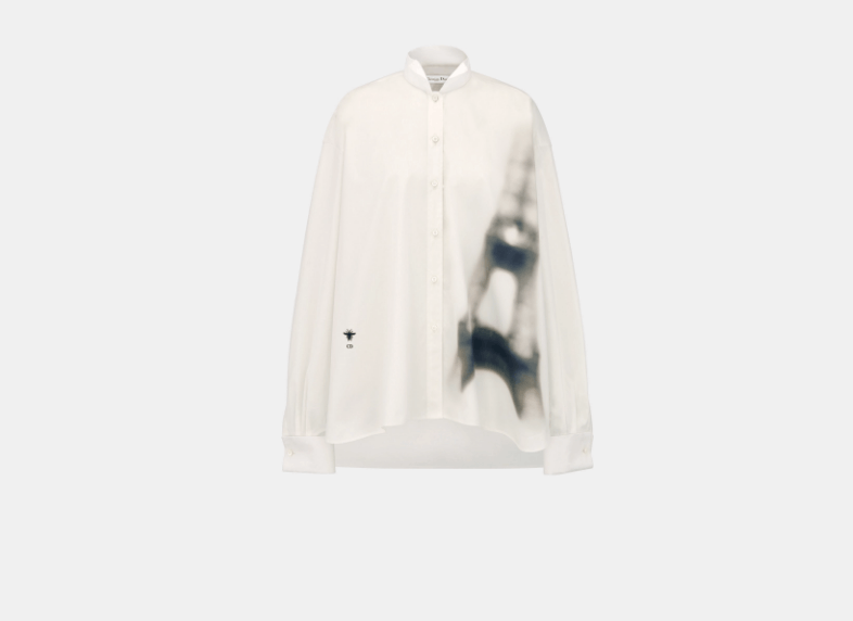 Dior o1w1db11225 421B65 Blouse with Wing Collar in White/Black Size L / US 10 / IT 46 - 1 Thumbnail