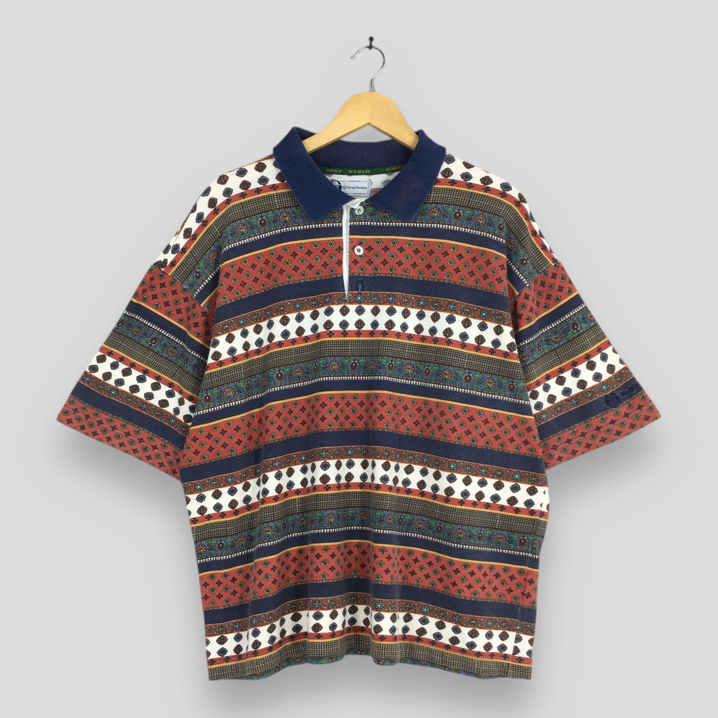 Sergio Tacchini Vintage 90s Sergio Tacchini Paisley Striped Polo Shirt L Size US L / EU 52-54 / 3 - 1 Thumbnail