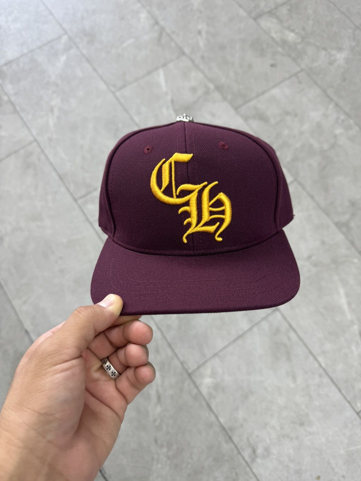 Chrome Hearts Chrome Hearts Burgundy Gold 6 Panel Baseball Cap 