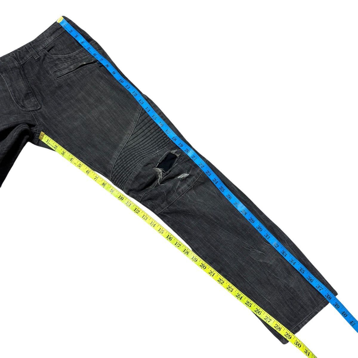 Balmain Decarnin era Classic Balmain Black Biker Jeans Distressed Size US 31 - 21 Thumbnail