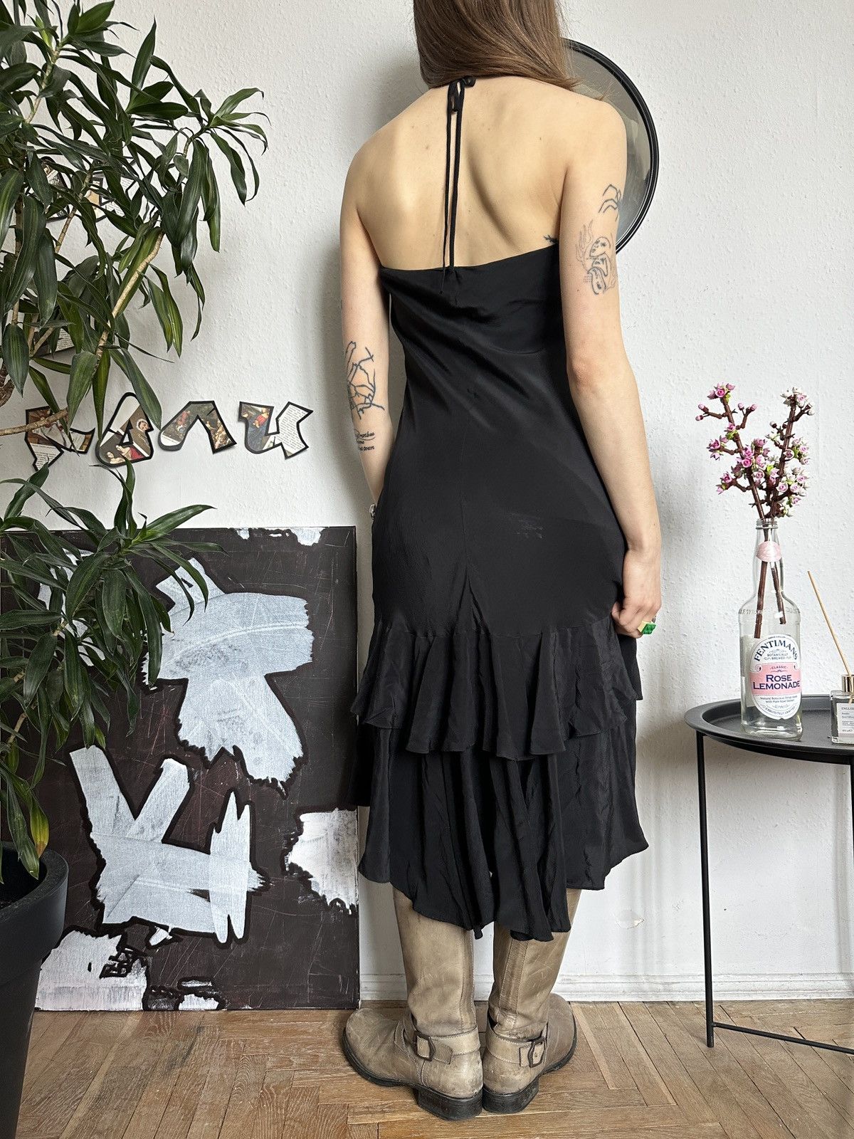 SikSilk × Vintage Vintage Silk Black Ruffle Ruched Halter Evening Dress Size M / US 6-8 / IT 42-44 - 8 Thumbnail