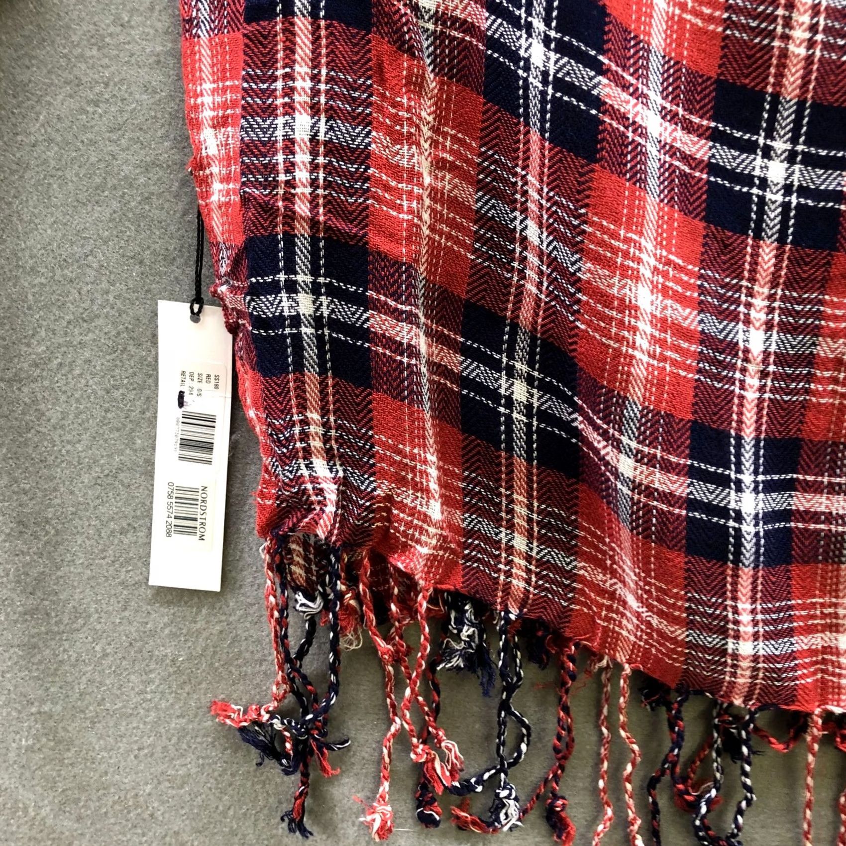 Nordstrom Nordstrom Sole Society Scarf Red Plaid Fringe Lightweight Rayon Shawl Womens Size ONE SIZE - 5 Thumbnail