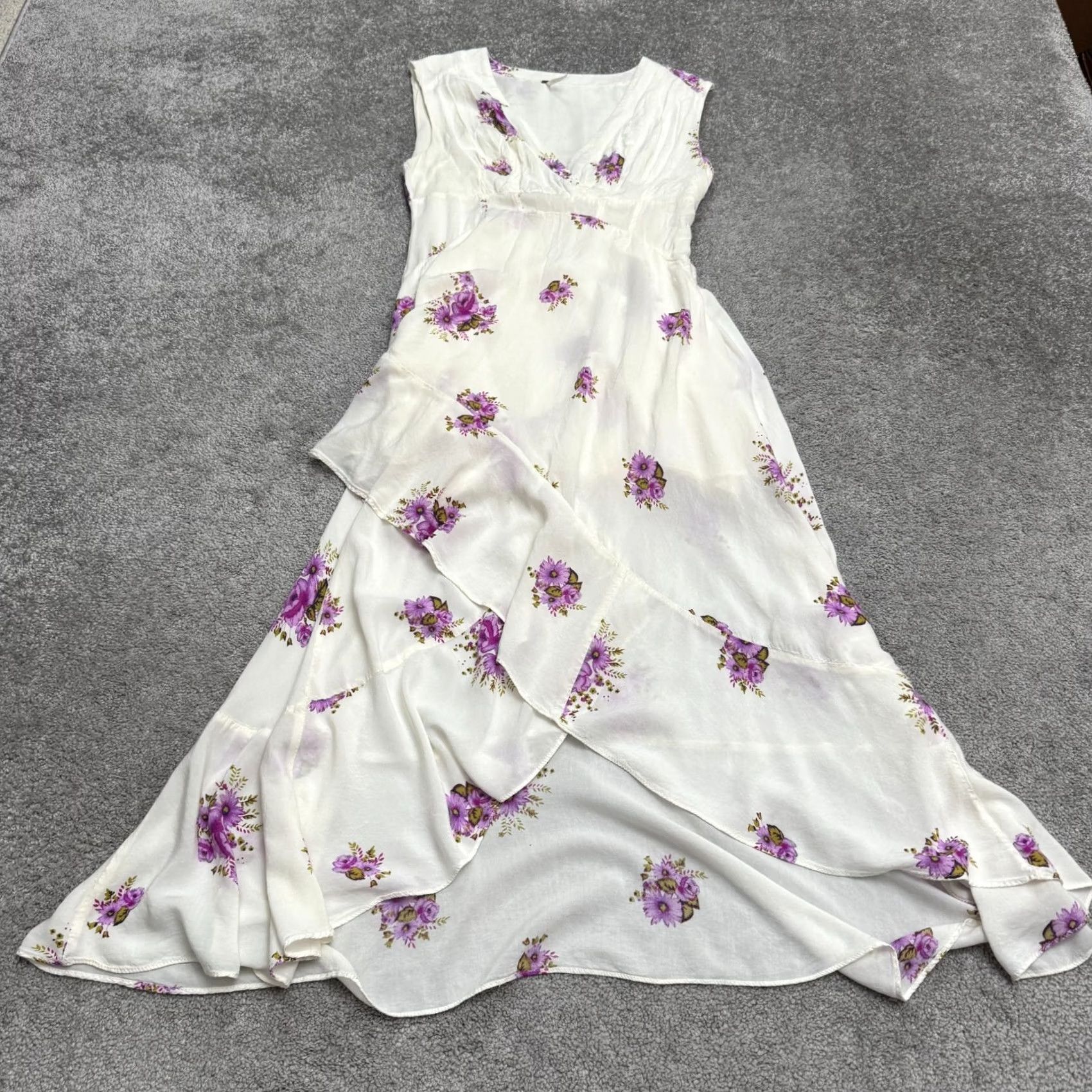 Free People Free People Sundress Women Hi-Low Ruffle Sun Dress White Purple Boho Floral Sleeveless V-Neck 4 Regular Size S / US 4 / IT 40 - 3 Thumbnail