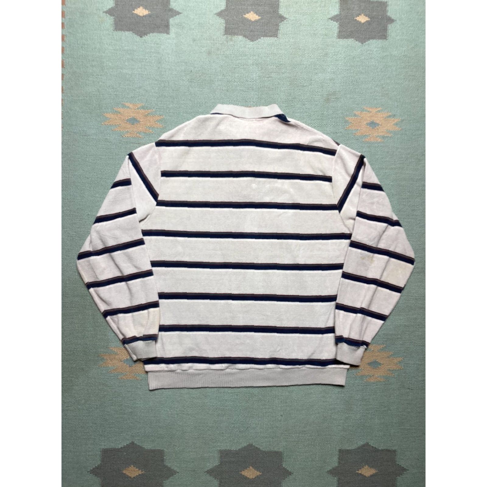 Vintage VINTAGE Polo Shirt Long Sleeve XL Velour Striped Adult 70s 80s Size US XL / EU 56 / 4 - 7 Thumbnail