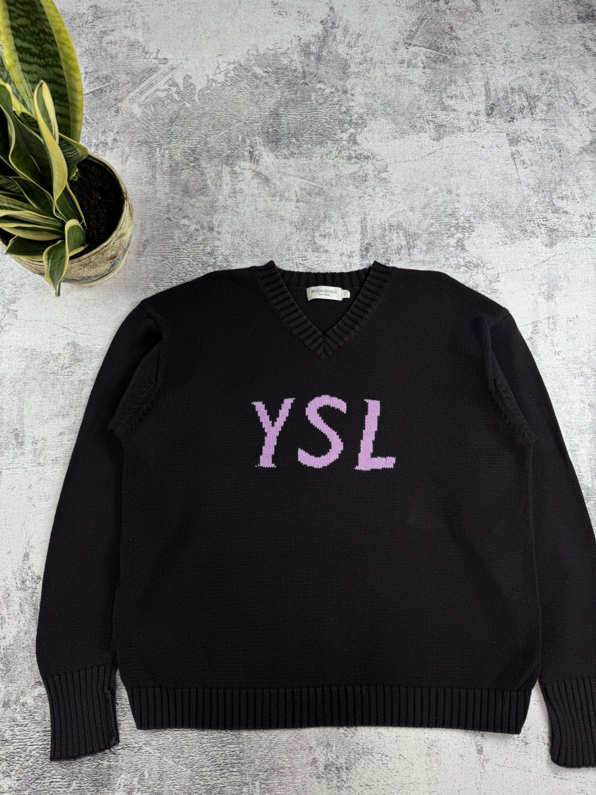 Yves Saint Laurent 90s Yves Saint Laurent YSL Knit V-Neck Sweatshirt Sweater Size US L / EU 52-54 / 3 - 4 Thumbnail