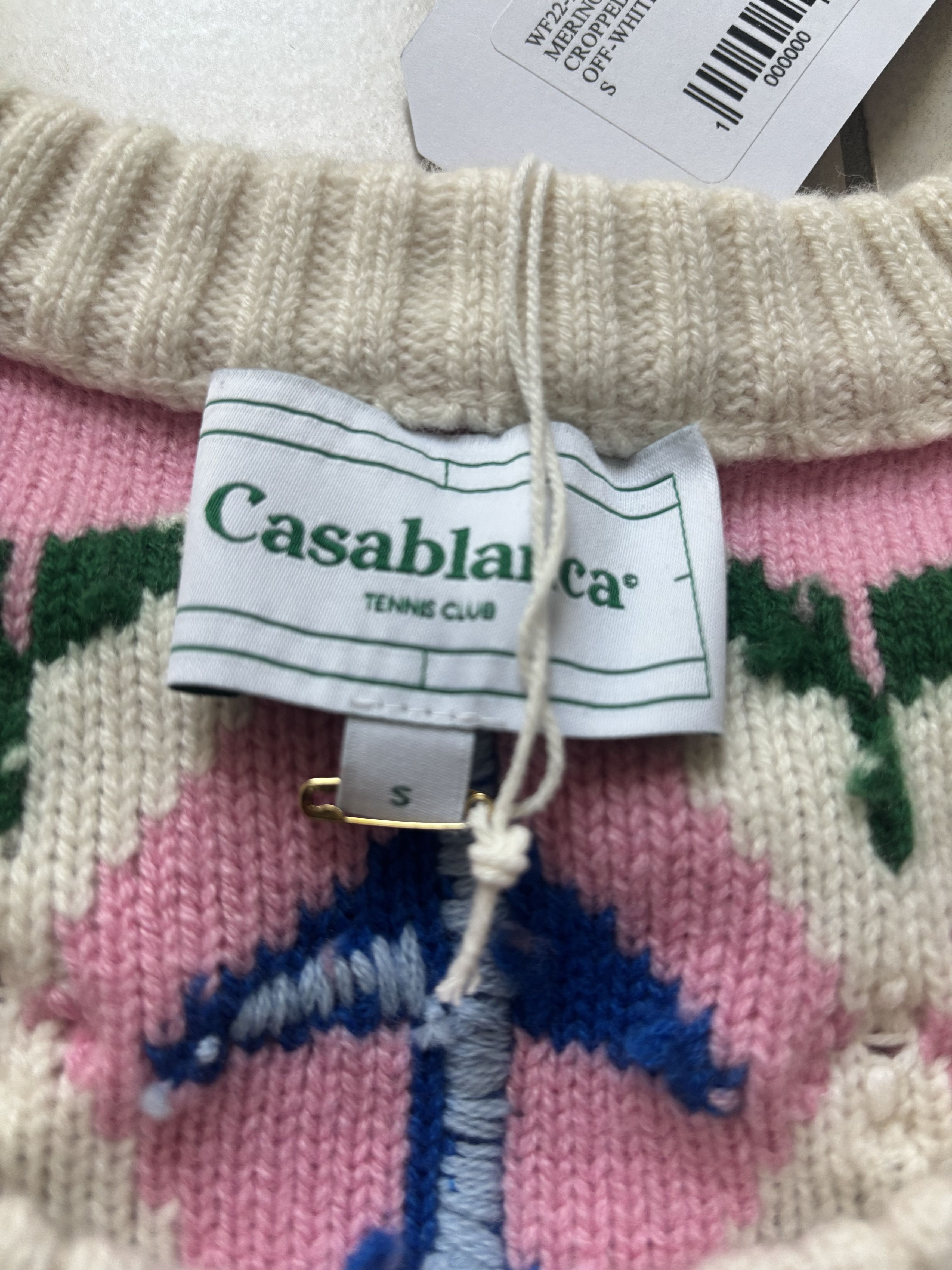 Casablanca Casablanca Merino wool Cropped argyle jumper off-white/pink Size S / US 4 / IT 40 - 2 Thumbnail